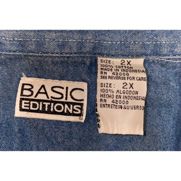 Basic Editions Mens 2X Denim Short Sleeve Button-Down Shirt - Picture 4 of 4